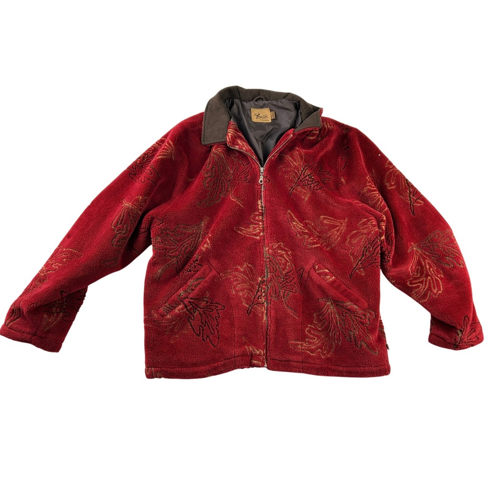 NICK NICK IDOL by Cabelas Fleece‎ Jacket Red Leaf Print Zip Up Women XL